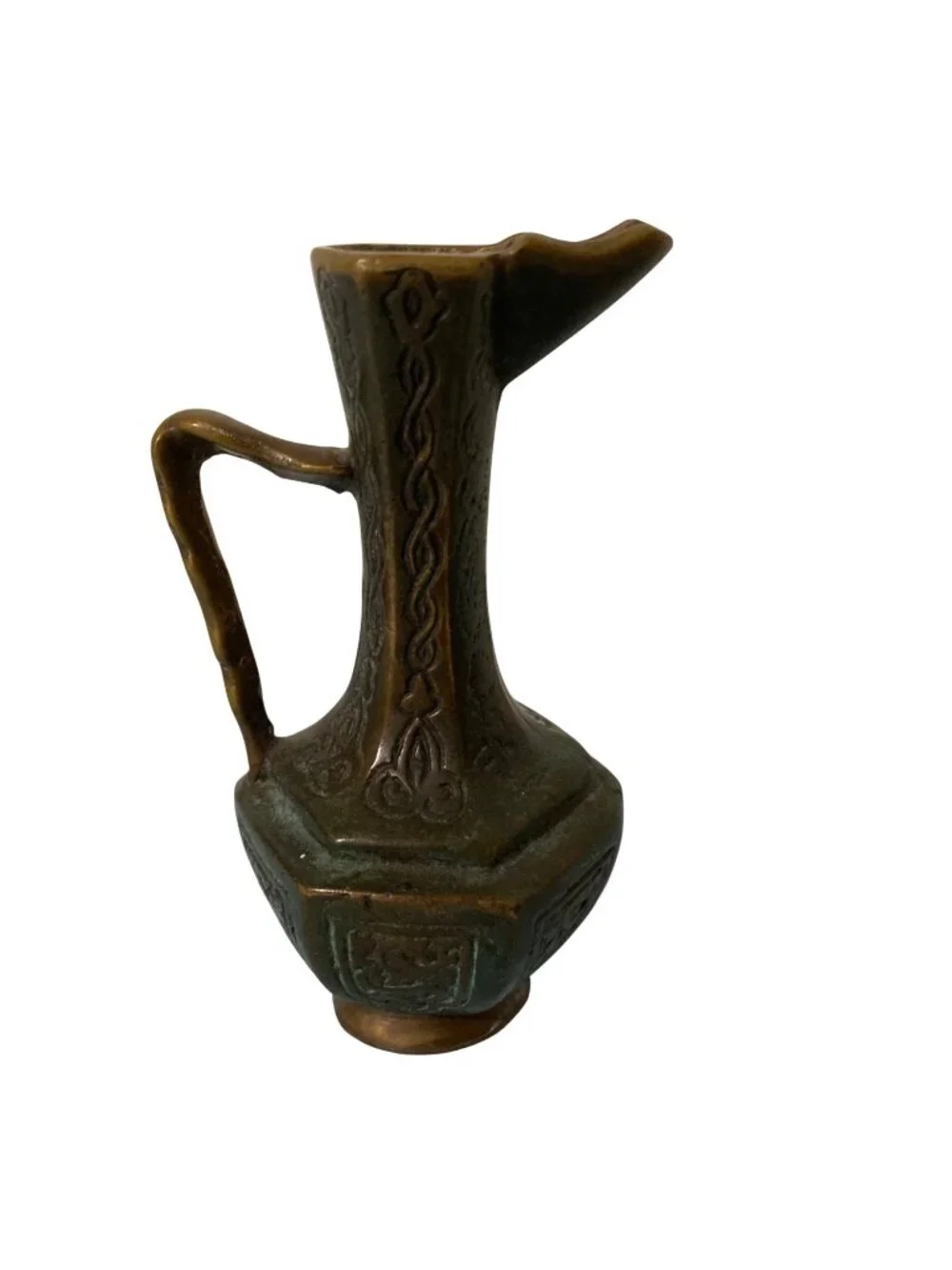Vintage Israel Miniature Small Metal Ewer With Verdigris